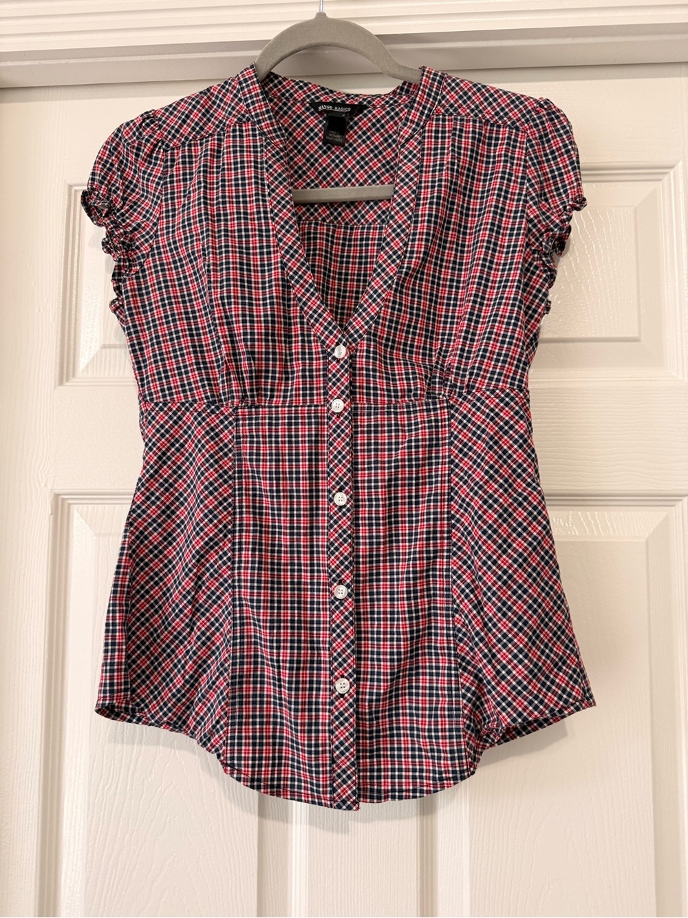 Y2K Vintage Mango Red & Black Plaid Button-Front Blouse